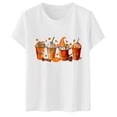 thumbnail image 4 of Halloween Shirts for Women T-Shirt for Casual Wear with Short Round Neck Pumpkin Print Loose Top in Stylish Everyday Wardrobe White XXL, 4 of 5