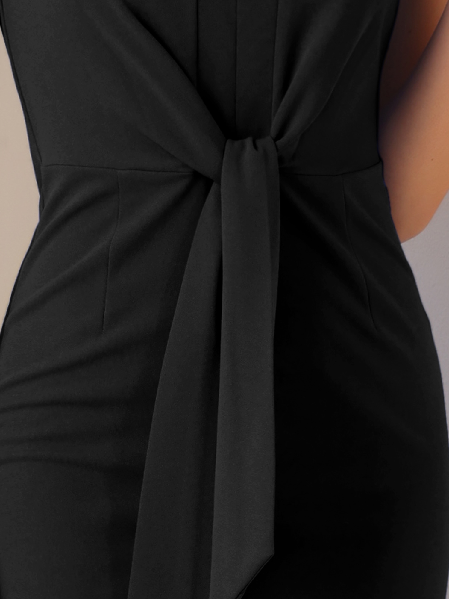 DARING DIVA Pencil V Neck Sleeveless Design Tied Waist Dress S Black