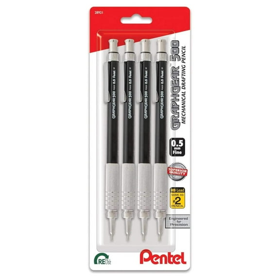 Pentel GraphGear 500 Mechanical Pencil, 0.5mm, 4-pk