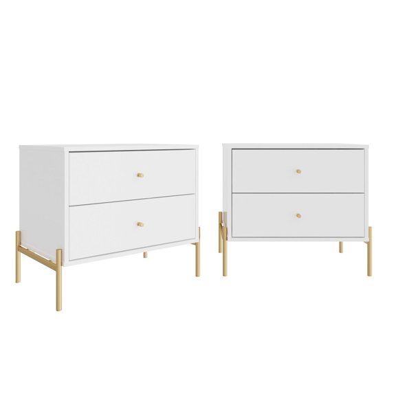 Manhattan Comfort Jasper Engineered Wood Nightstands in White (Set of 2)