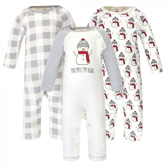 Touched by Nature Baby Organic Cotton Coveralls 3pk, Snowman, 0-3 Months