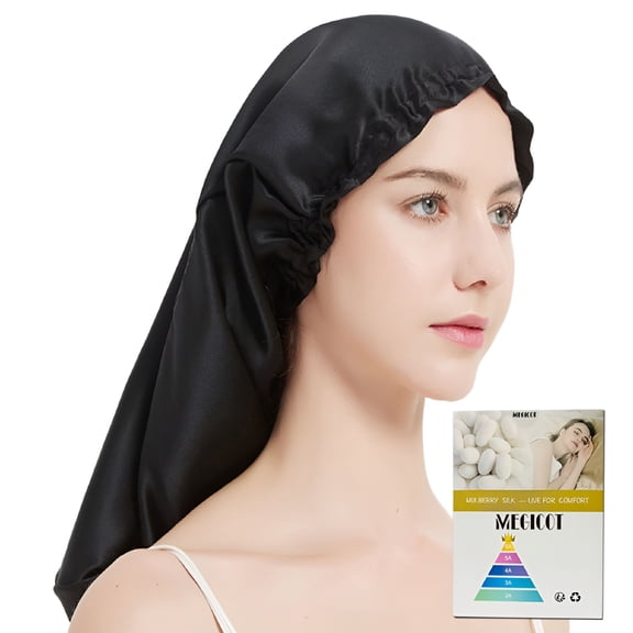 TELOLY Mulberry Long Silk Sleep Cap, 20.47" Hair Care Bonnet for Long Natural Hair Curly Hair Care