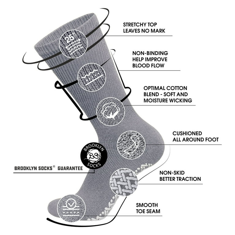6 Pairs Non-Skid Diabetic Cotton Crew Socks, Non Binding Top 6 Pairs Non-Skid Diabetic Cotton Crew Socks, Non Binding Top