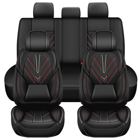 DIKSOAKR Fit for VW/Volkswagen Passat 2002-2025 2026 Seat Covers Full Set Waterproof Faux Leather with Lumbar Support Comfortable Automotive Seat Cushion (5 Seat Black+Red Line)