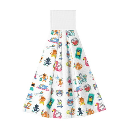 

Zufioo Hello Summer Cat Print Coral Fleece Velcro Hand Towel Hangable Absorbent Hand Towel Suitable for Kitchen Bathroom Household Items