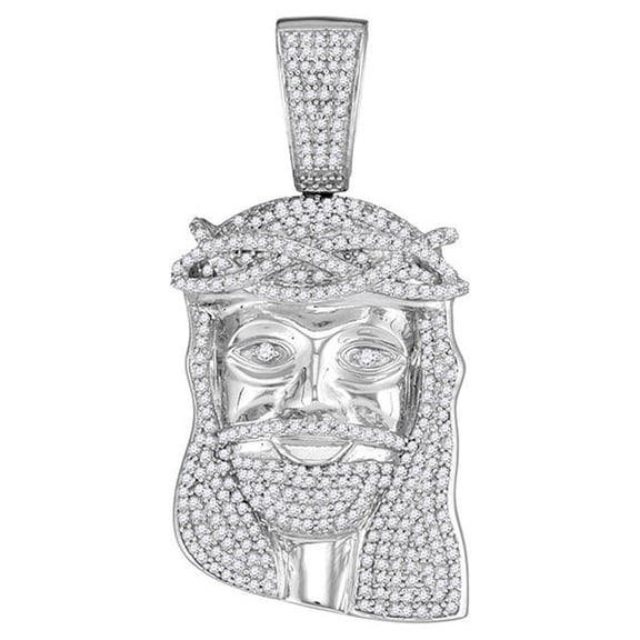 Diamond Princess 10kt White Gold Mens Round Diamond Jesus Face Charm Pendant 1-1/5 Cttw