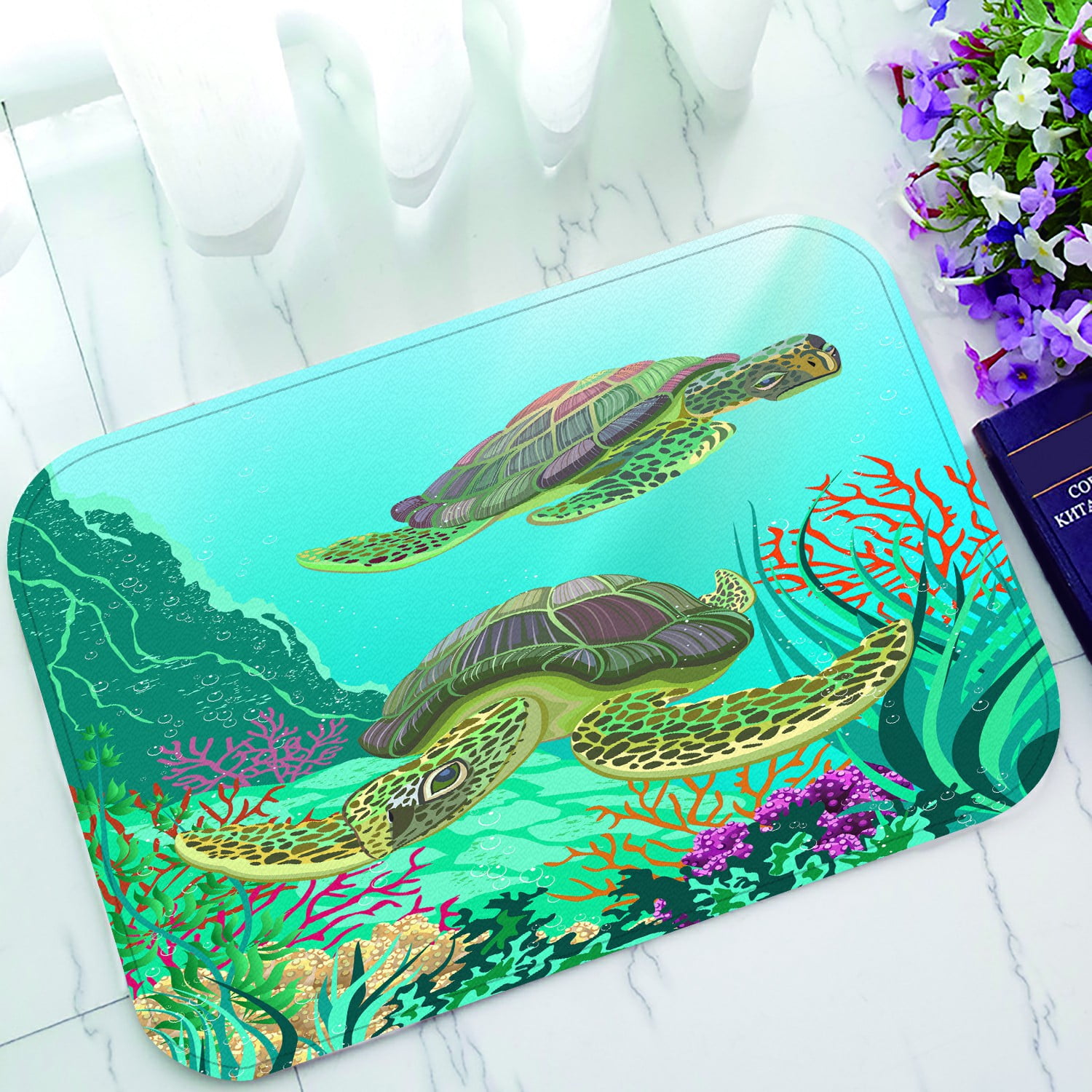 ECZJNT two sea turtles swimming underwater Doormat Bath Mat Rug