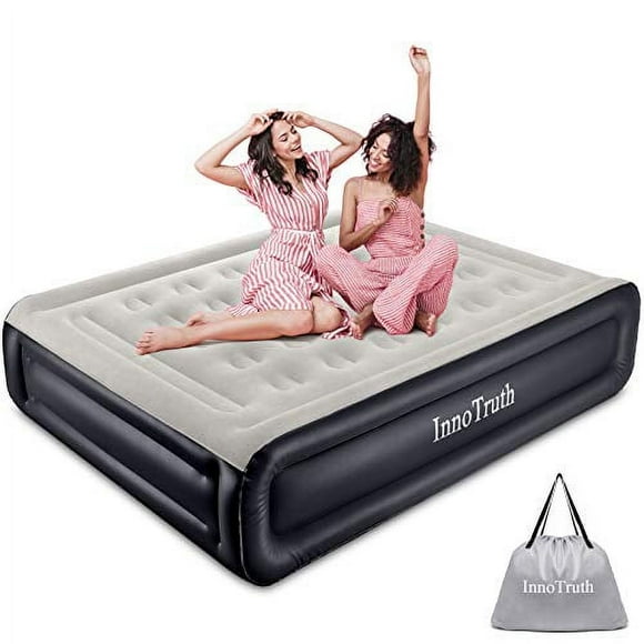 InnoTruth Raised Air Mattress with Built-in Pump ,18in Elevated Inflatable Mattress with Carrying Bag for Home and Camping, Queen Size Blow Up Bed?Black