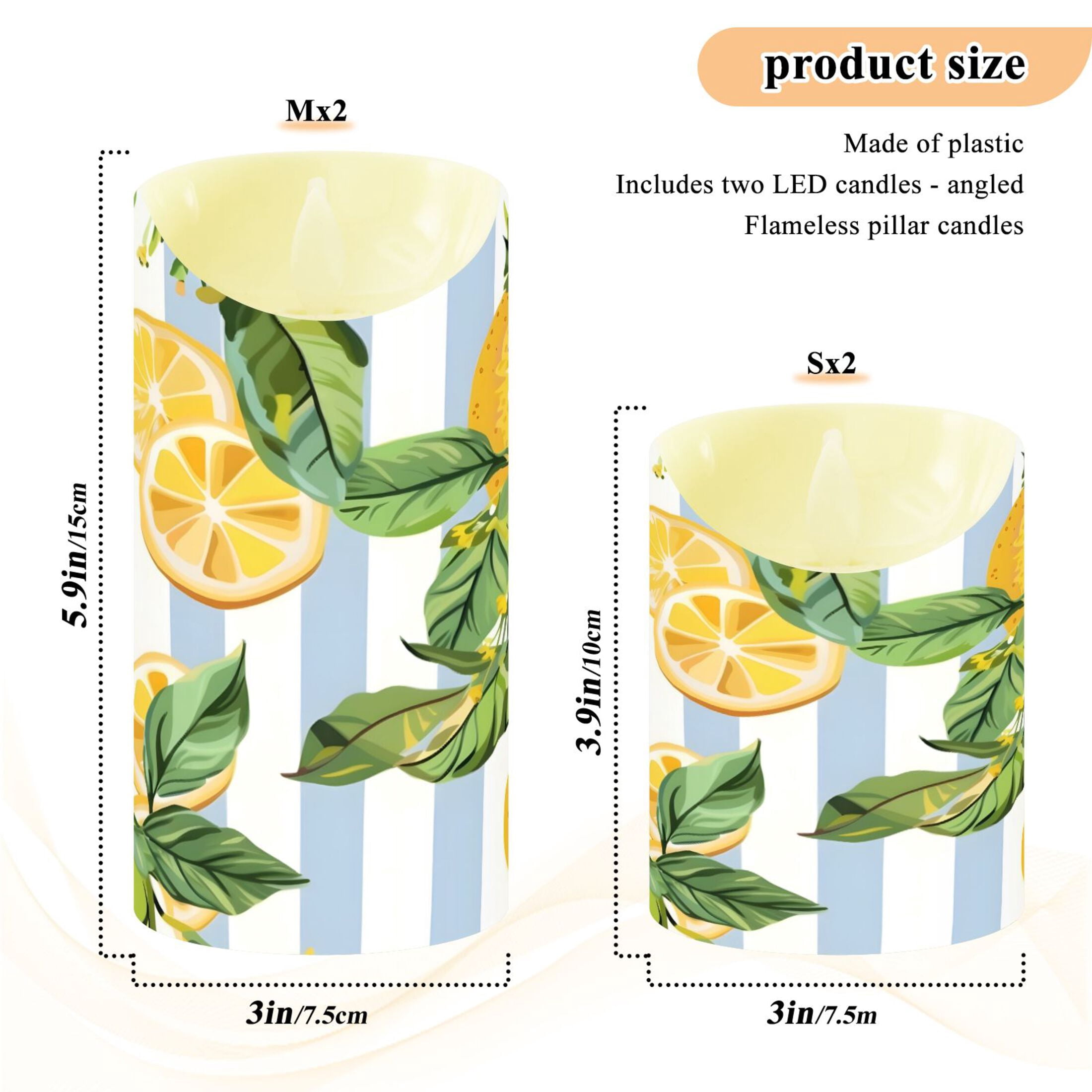 Lemons and Leaves Flickering Flameless Candles with Remote Timer Battery Operated LED Tealight Set of 2 M