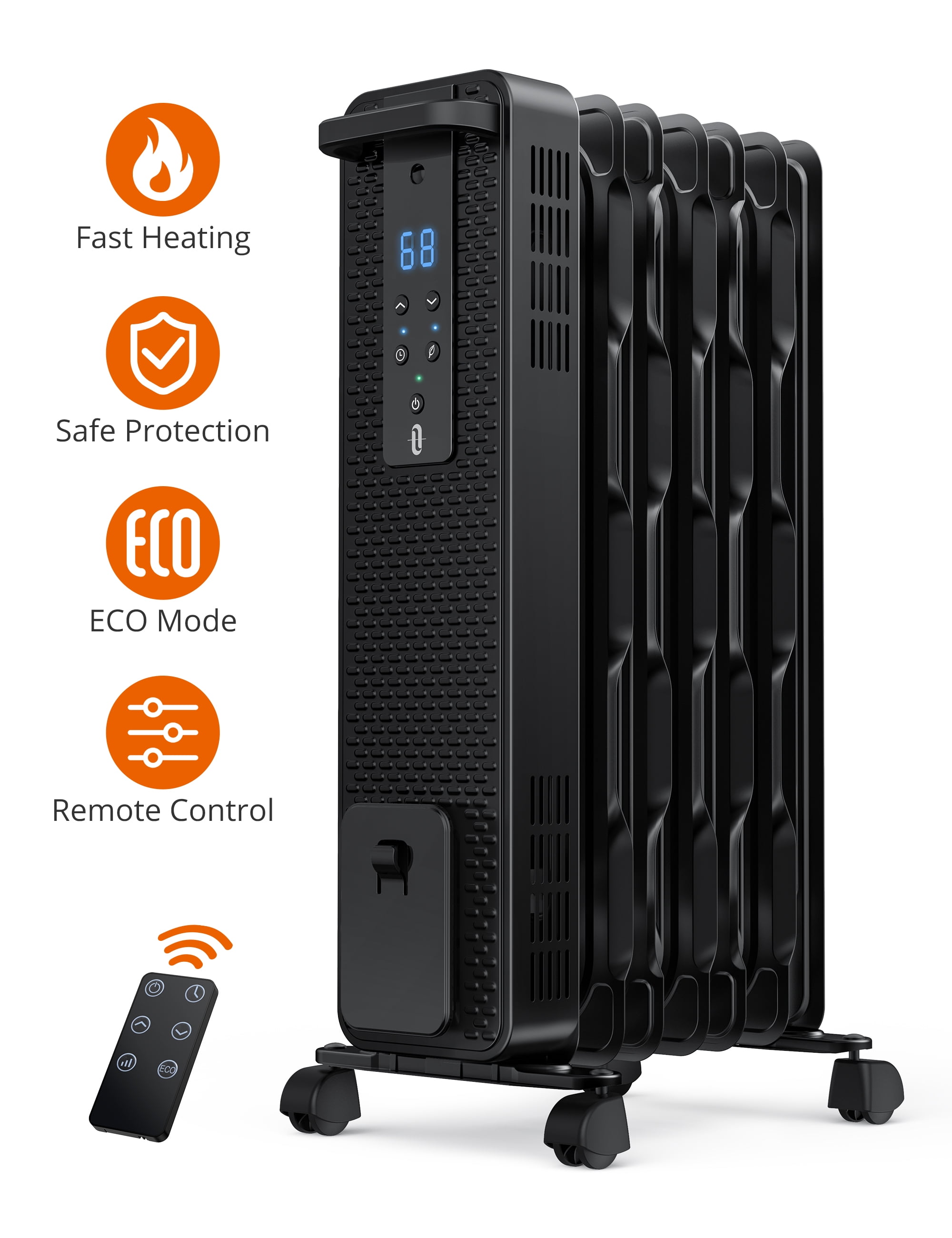 TaoTronics Oil-Filled Heater, 1500W Electric Radiator Heater with Remote  for Inside, Black - Walmart.com