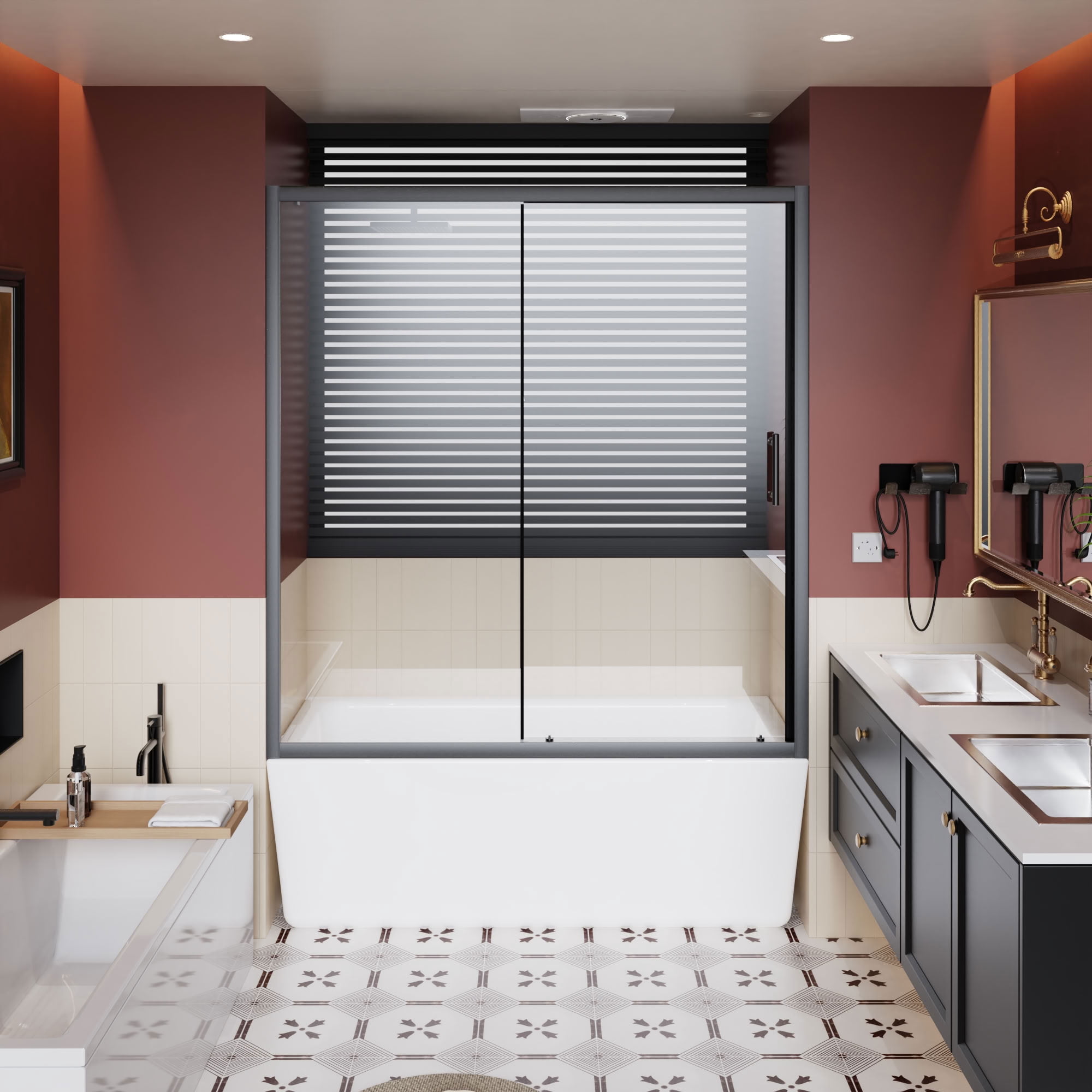 MAYEERTY Single Sliding Bathtub Door, Black Aluminum Frame, 1/5" Tempered Glass with Stainless Steel Handle, Silent Sliding & Waterproof