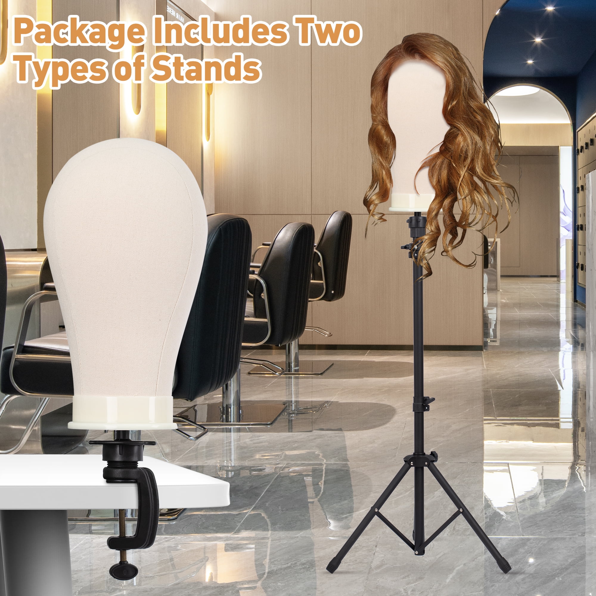 22" Canvas Cork Wig Head with 57" Mannequin Tripod for Wigs,Manikin Head Block Set for Wigs Making Display with Wig caps,T Pins Set,Comb