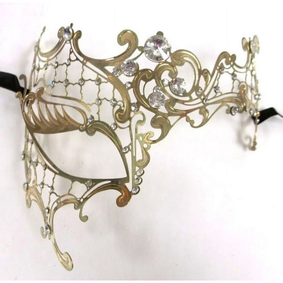 Gold Lady Phantom Laser Cut Venetian Mask Masquerade Metal Filigree Halloween
