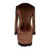 thumbnail image 4 of MORTTIC Women's Sexy V-Neck Long Sleeve Dress with Lace Trim and Button Details, Bodycon Cocktail Short Dress Brown，S, 4 of 6