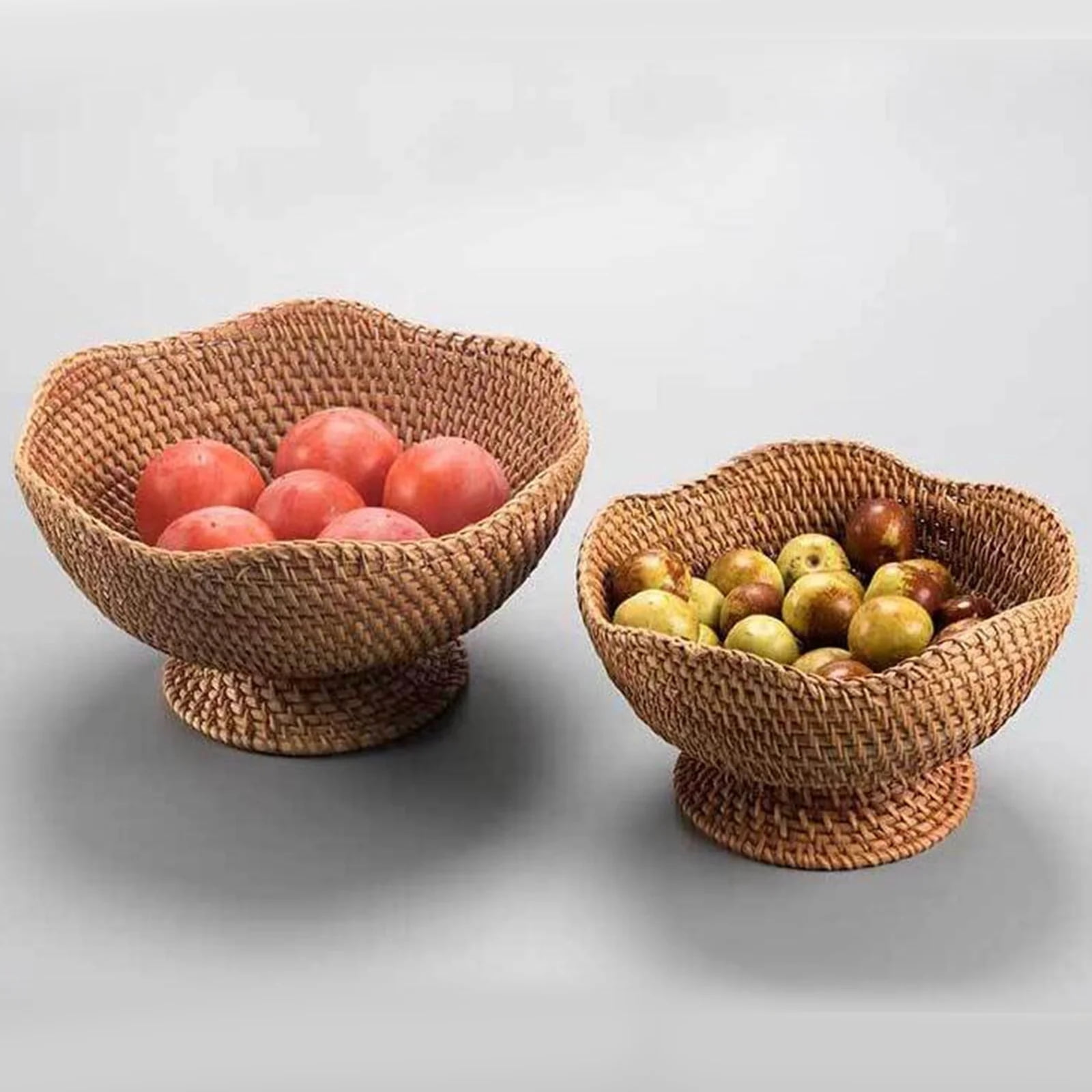Summer Clearance Rattan Fruit Bowl Footed,Ornate Woven Basket for Kitchen Decor 25cm