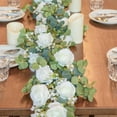 thumbnail image 3 of 6ft Artificial Eucalyptus Garland with 10 White Roses & Baby's Breath, Silk Flower Garland for Wedding Arch, Table Runner, Centerpiece, Wall Backdrop Decor 🌿✨, 3 of 8