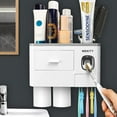 thumbnail image 1 of WEKITY Multifunctional Wall-Mounted Toothbrush Holder, Automatic Toothpaste Dispenser Space Saving Toothbrush Organizer, 2 Cups and Drawers Cosmetic Organizer (Grey), 1 of 7