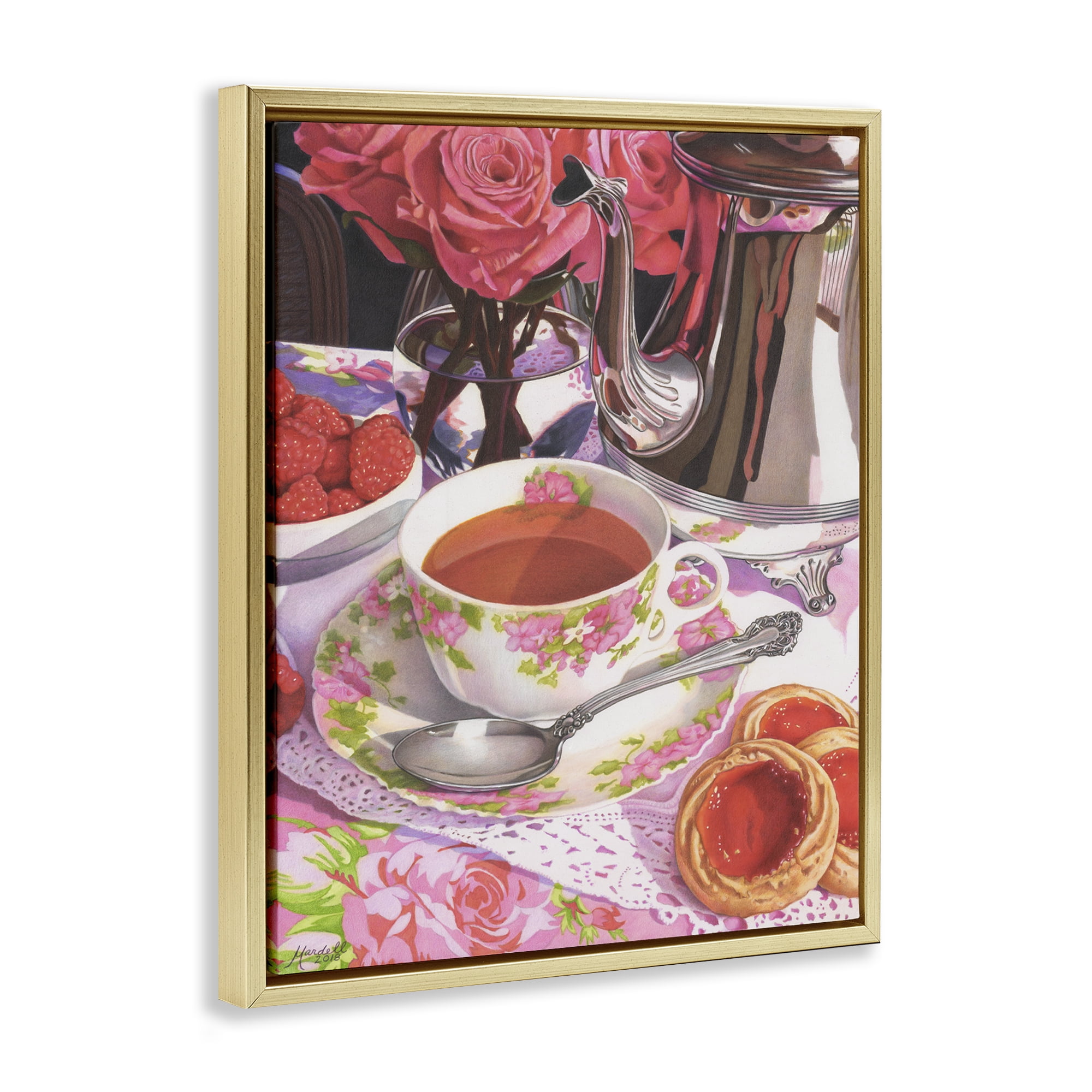 Stupell Industries Tea & Strawberry Cookies Food & Beverage Painting Gold Floater Framed Art Print Wall Art, 17 x 21