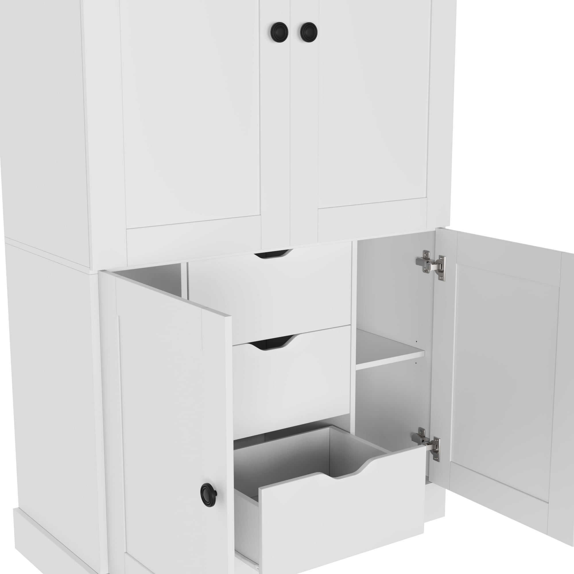 Euroco 70.9" Kitchen Pantry Cabinet with 3 Drawers, Farmhouse Tall Storage Cabinet with 6 Door Shelves, Removable Shelves and 6 Wine Racks,Freestanding Cupboard for Dining Room,White