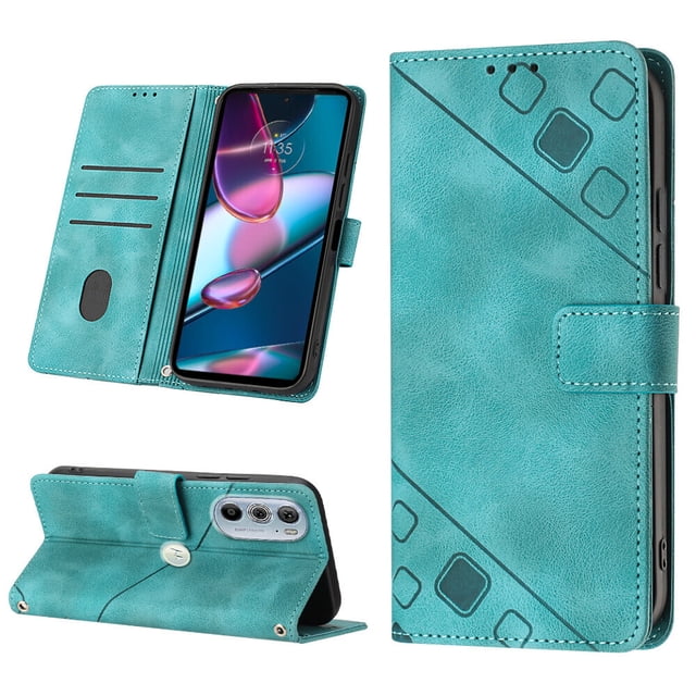 Compatible with Motorola Moto Edge 30 Pro Classic Embossed PU Leather Case with Card Holder Shockproof Cover