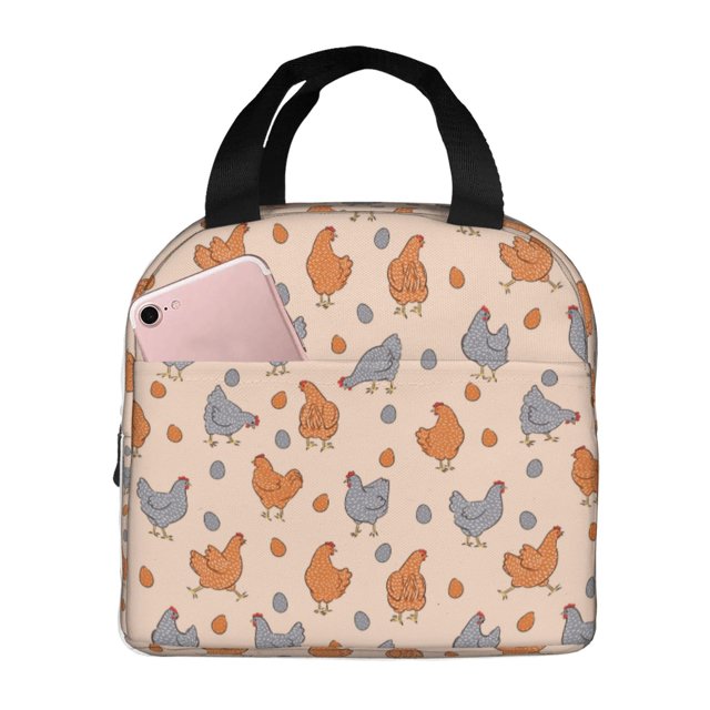 Fotbe Funny Chicken Bolsa Térmica con Estampado y Forro de Aluminio Grueso Bolsa de Almuerzo con Bolsillo Frontal para Hombres y Mujeres, Ideal para Trabajo, Escuela