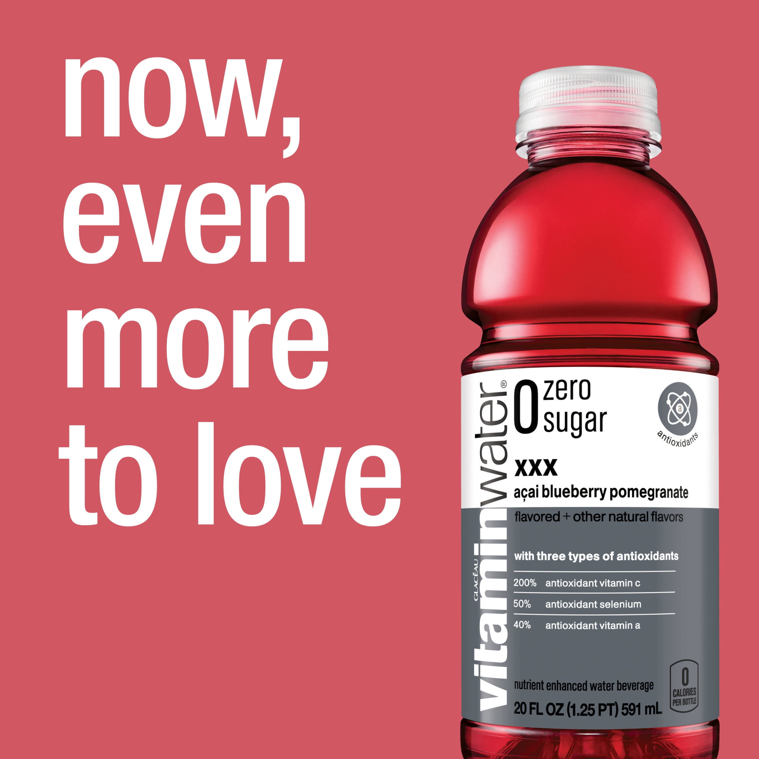 vitaminwater zero sugar xxx, electrolyte enhanced water w/ vitamins, açai-blueberry-pomegranate drinks, 20 fl oz, 12 Pack