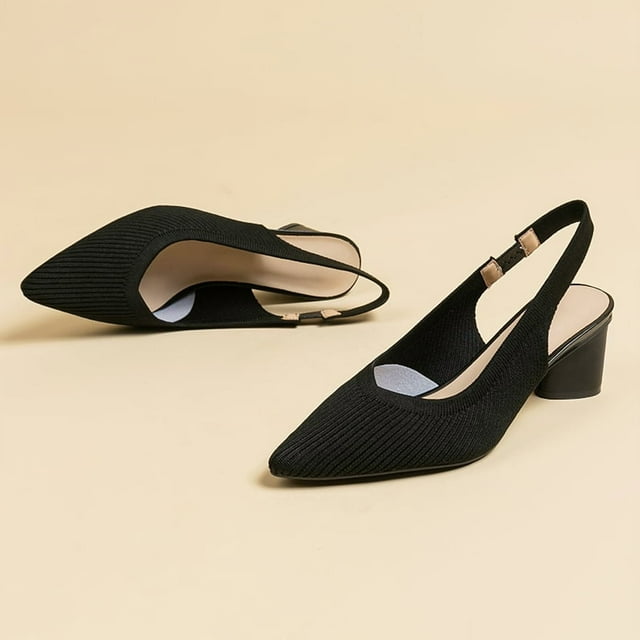 Women's Knit High Heel Sandals with Striped Design, Round Thick Heel (2 in) - 2025 Collection