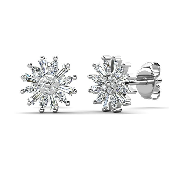 Cate & Chloe Astara 18k White Gold Plated Floral Starburst Stud Earrings with Simulated Diamond Crystals for Women