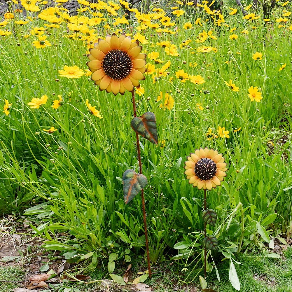 39inch Metal Sunflower Garden Stake Decorative Lawn Stakes Sunflower