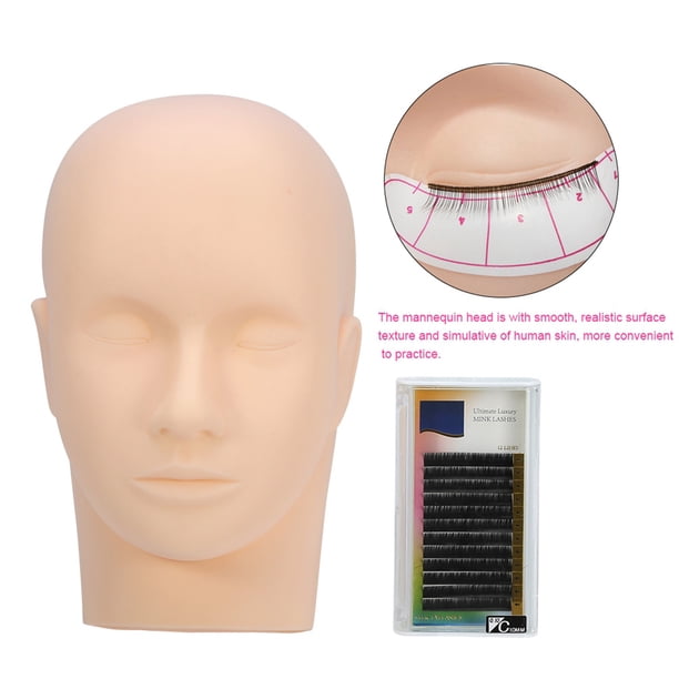Kit de práctica de pestañas, kit de práctica de extensiones de pestañas con un solo cabezal de entrenamiento profesional, kit de entrenamiento de pestañas con estándares líderes en la industria