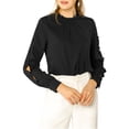 thumbnail image 3 of Allegra K Women's Work Ruffle Trim Neckline Solid Shirt Button Decor Blouse, 3 of 7