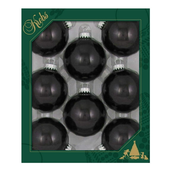 Christmas By Krebs 2 5/8" (67mm) Seamless Glass Ornament [8 Pieces], Decorated Designer Heirloom (Shiny Black )