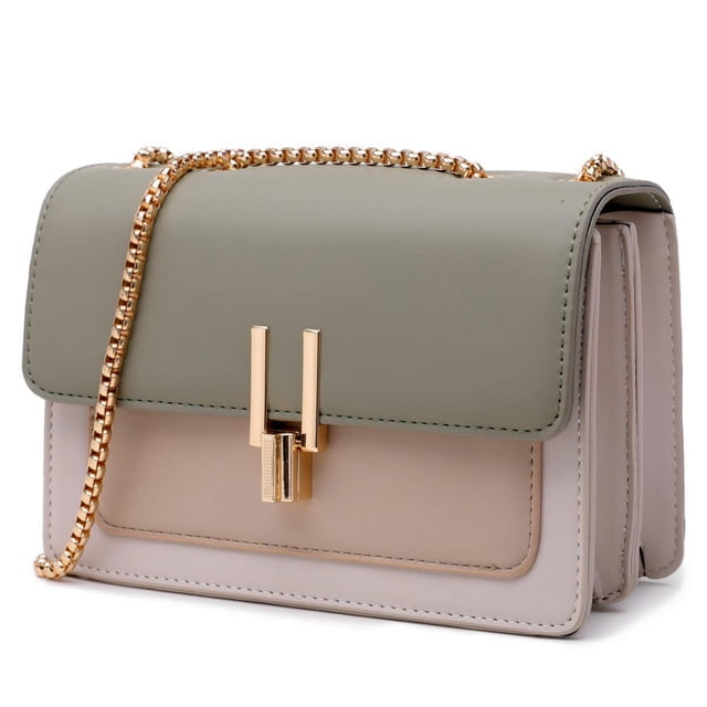 Bolsos cruzados con bloques de color para mujer, bolsos cruzados de cuero, bolsos lindos de diseñador, bolso de hombro, tamaño mediano