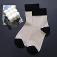 thumbnail image 5 of Women's Cotton Crew Socks - Colorblock Stripes Fashion Ultra-Soft Cute Comfortable Casual Vintage Socks 4 Pairs (US, Numeric, 4, 7, Regular, Regular, Off-white/Black), 5 of 6