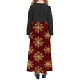 thumbnail image 5 of Vestido de manga larga con cuello redondo para niña, estampado navideño, manga larga, cuello redondo, bolsillos, falda larga informal para adultos, vestido de poliéster para niña., 5 of 5