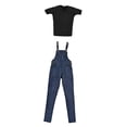 thumbnail image 3 of 2x camiseta de moda 1/6 y pantalones con tirantes, disfraz de ropa en miniatura, ropa de muñeca hecha a mano para figuras de acción femeninas Hugo Vaqueros con tirantes y figura, 3 of 8