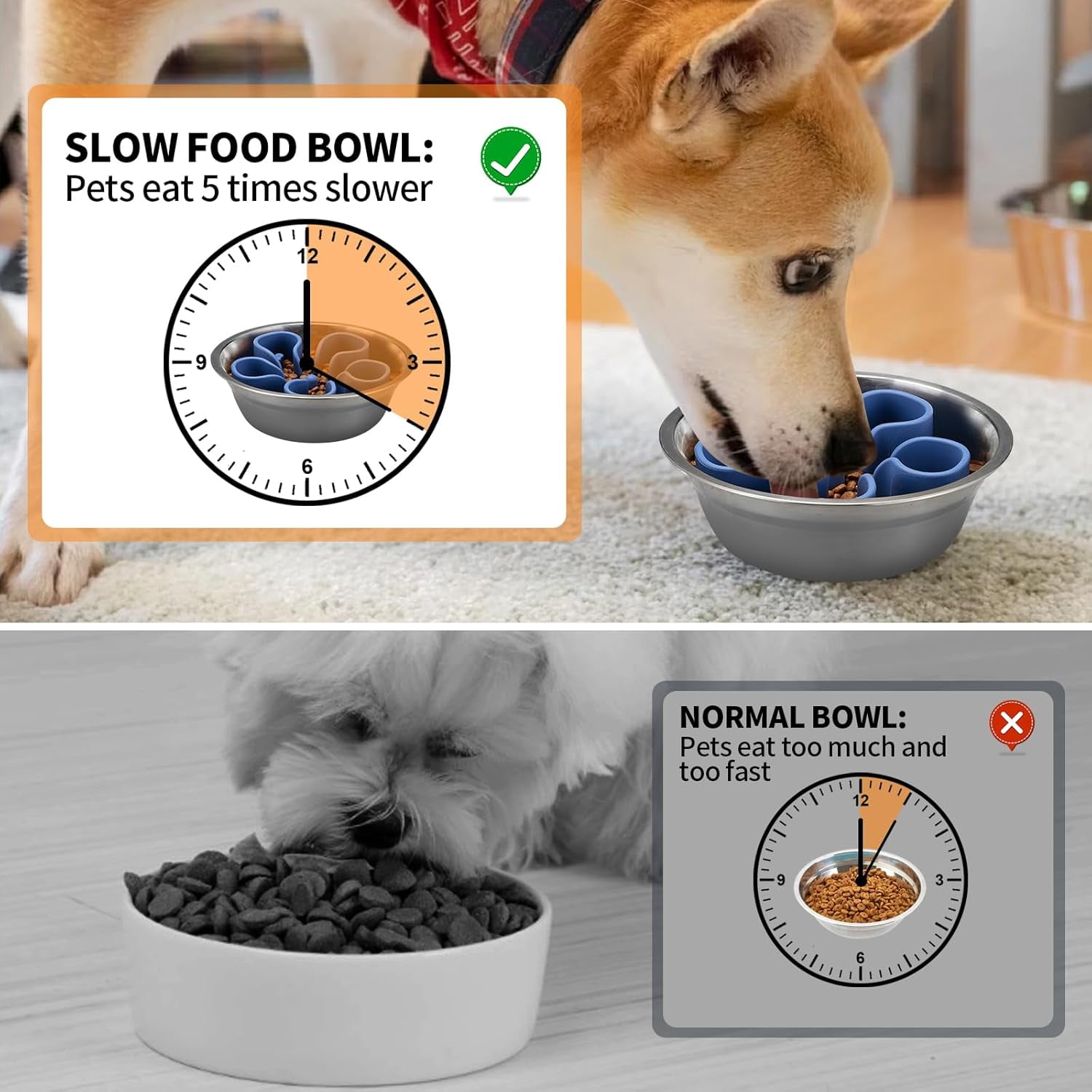 Slow Feeder Dog Bowls Insert,  Soft Silicone Slow Eating Dog Bowl Insert with Suction Cups for Small, Medium and Large Dogs(Darkblue M)