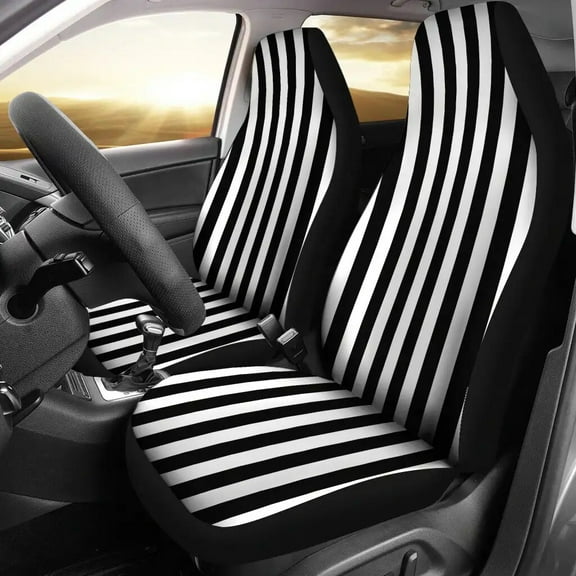 Black and White Striped Car Seat Covers Car Accessories Seat Cover Gifts Idea Pack of 2 Universal Front Seat Protective Cover