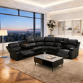 thumbnail image 3 of Gewnee Oversized Air Leather Manual Reclining Sectional Sofa with Storage, Cup Holders & Flip Table, Black, 3 of 18