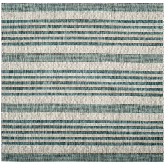 SAFAVIEH Courtyard Patrice Striped Indoor/Outdoor Area Rug, 6'7" x 6'7" Square, Grey/Blue
