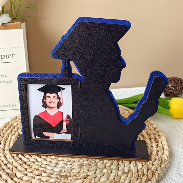 2024 Graduation Season Photo Frame Display Table Blue A 2024 Graduation Season Photo Frame Setup Wooden Dwarf Ornament X1