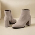 thumbnail image 6 of Puntoco Women's Block Chunky Heel Boots Pointed Toe Slip-on Ankle Boot with Zipper Shoes Khaki 7.5, 6 of 8