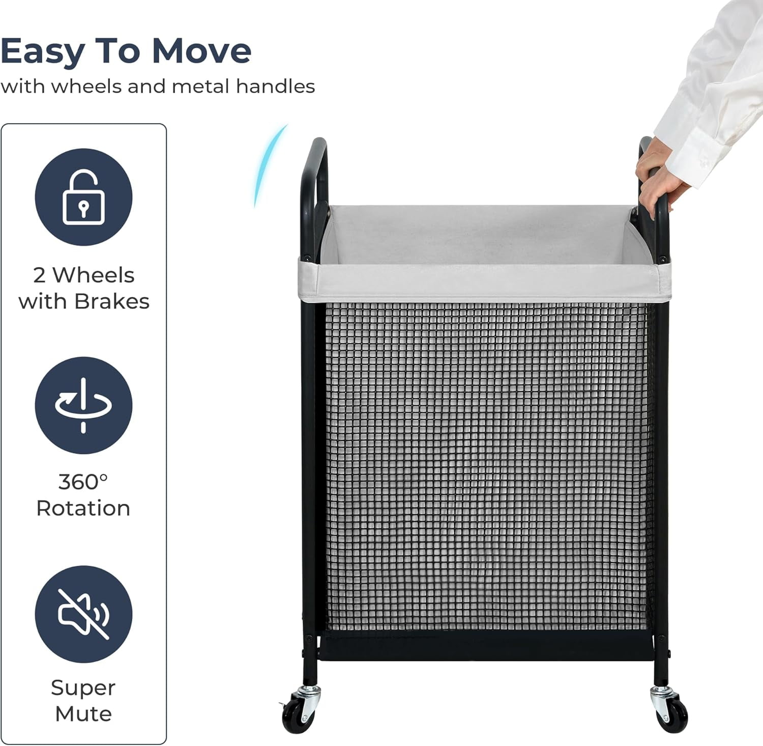 Laundry Hamper, 90L Rolling Laundry Sorter Cart with Removable and Washable Liner Bag, Clothes Hamper with Wheels and Metal Handle for Laundry Room and Bedroom, Gray