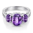 thumbnail image 3 of Gem Stone King 925 Sterling Silver Purple Amethyst 3-Stone Ring for Women (2.50 Cttw, Oval Checkerboard VS Gemstone Birthstone, Available 5,6,7,8,9), 3 of 6