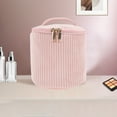 thumbnail image 5 of Bolsas de maquillaje organizativas de cilindro de rayas únicas 1 Pc para viajar en terciopelo rosa, 5 of 5