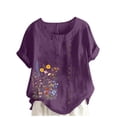 thumbnail image 3 of Ichuanyi Linen Shirts for Women Cotton Linen Shirts Short Sleeve Crewneck Blouse Button Casual Loose Fit T Shirt Tunic Tops for Summer, 3 of 5