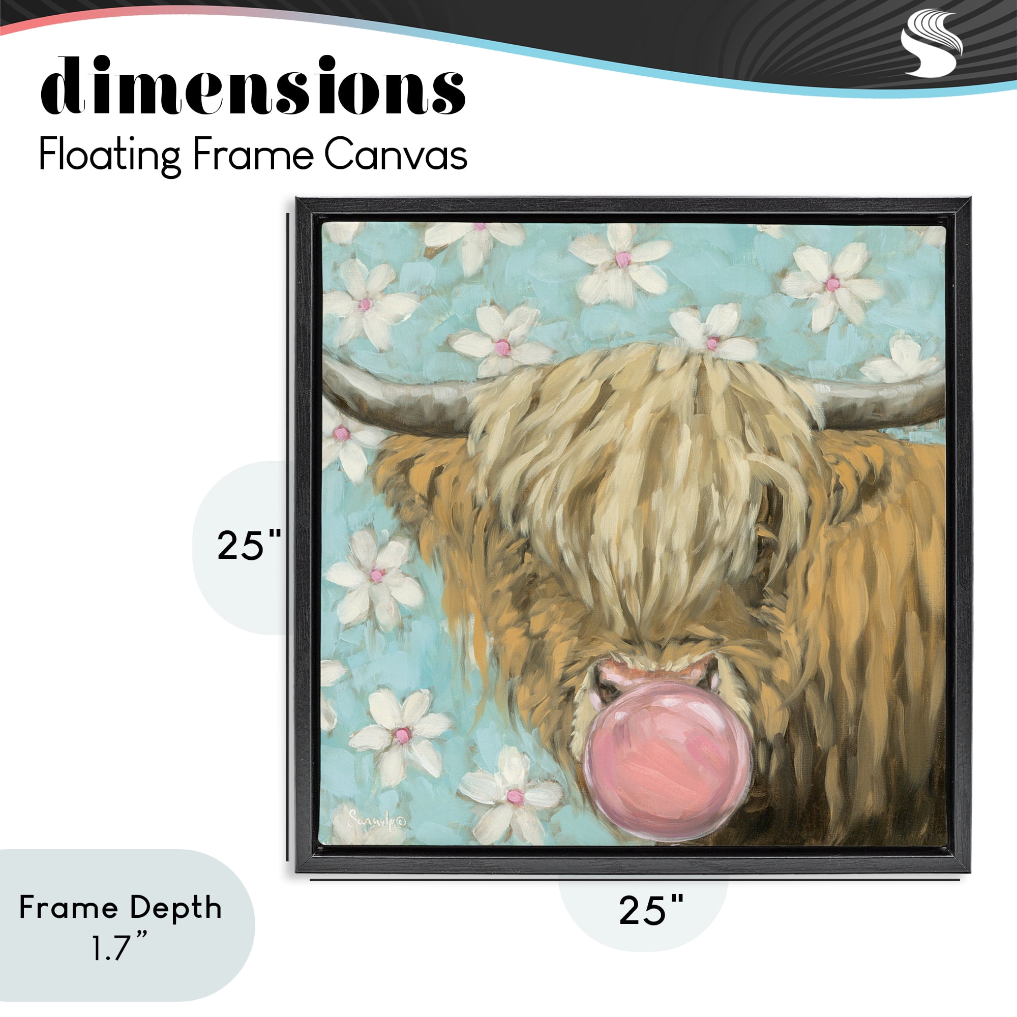 Stupell Industries Bubblegum Sweetie Cattle Black Framed Floater Canvas Wall Art, design by Sara G. Designs