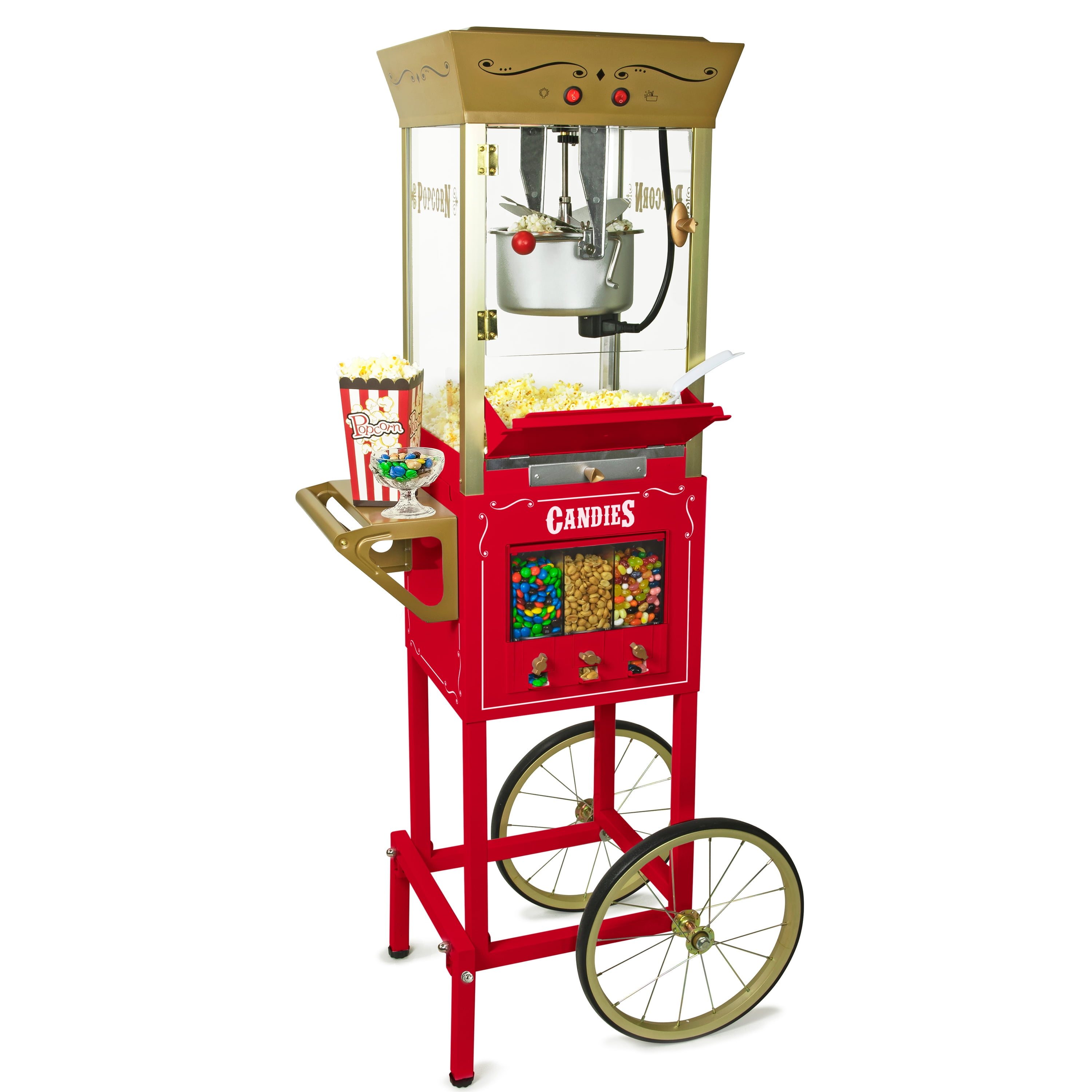 Nostalgia 53Inch Popcorn Cart with Candy Dispenser, Red, NKPCRTCD8RD