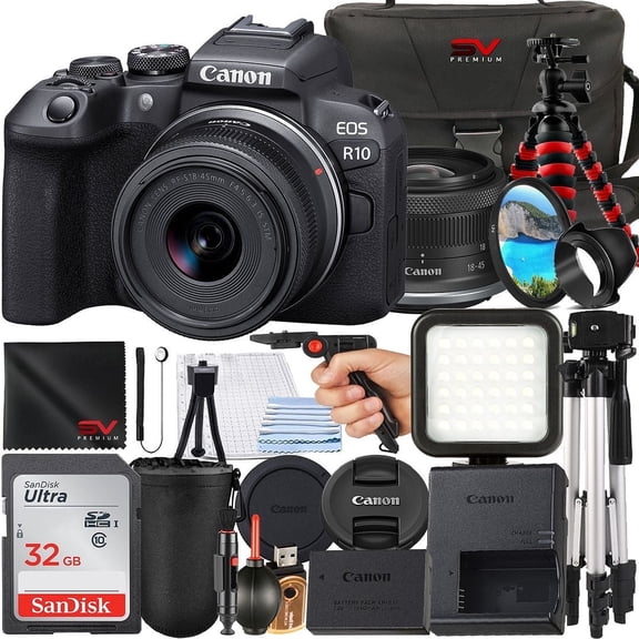 Canon EOS R10 Mirrorless Camera with RF-S 18-45mm Lens   SanDisk 32GB Memory Card   Case   Tripod   SV Premium Accessory Bundle