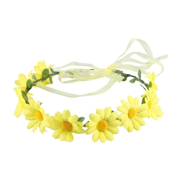 EeaseMX Corona de flores de margaritas bohemias para novia, diadema floral de girasol, guirnalda para boda, tocado para vestido de novia, tocado para viajes al mar (amarillo)
